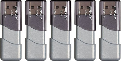 PNY - Turbo Attaché 3 32GB USB 3.0 Type A Flash Drive, 5-Pack - Silver