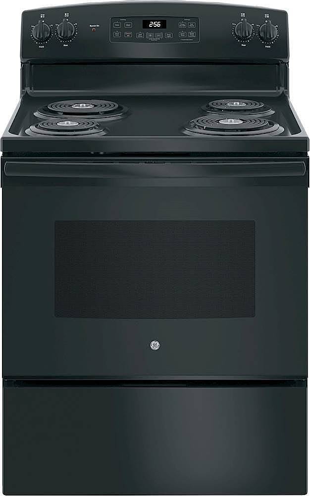 GE - 30 in. Wide 4 Elements 5.0 Cu. Ft. Freestanding Electric Range with Self-Cleaning and Porcelain-Enamel Cooktop Surface - Black