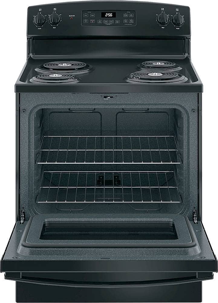 GE - 30 in. Wide 4 Elements 5.0 Cu. Ft. Freestanding Electric Range with Self-Cleaning and Porcelain-Enamel Cooktop Surface - Black