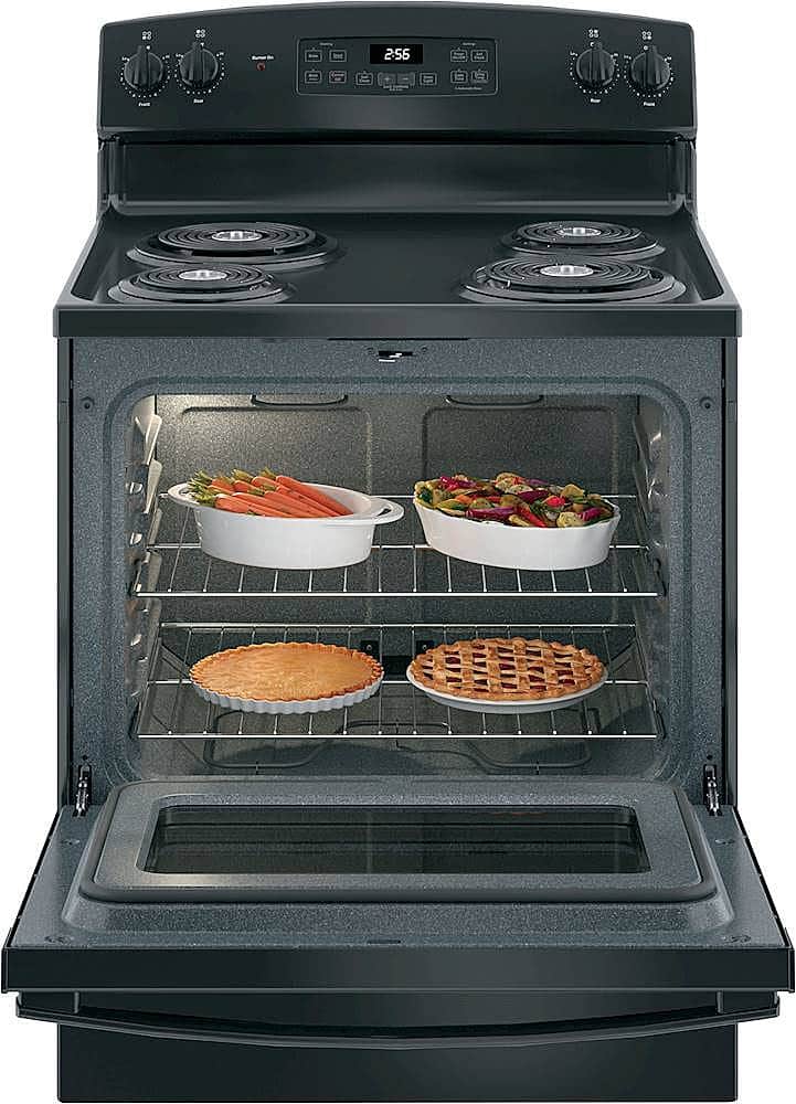 GE - 30 in. Wide 4 Elements 5.0 Cu. Ft. Freestanding Electric Range with Self-Cleaning and Porcelain-Enamel Cooktop Surface - Black