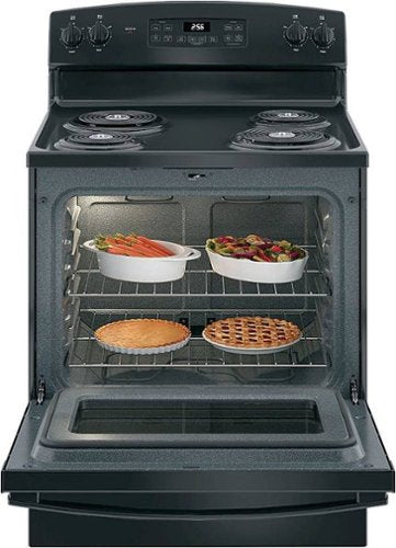 GE - 30 in. Wide 4 Elements 5.0 Cu. Ft. Freestanding Electric Range with Self-Cleaning and Porcelain-Enamel Cooktop Surface - Black