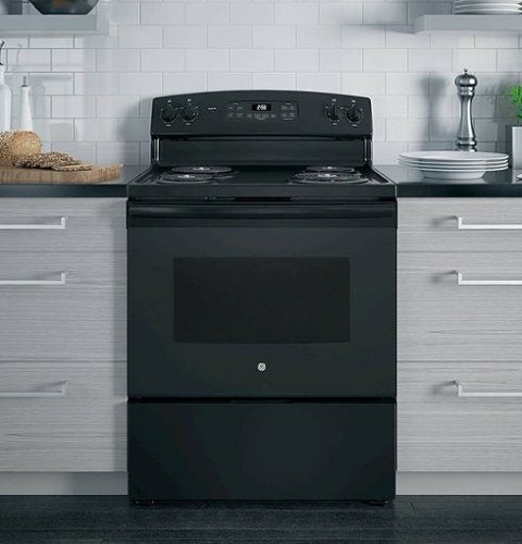 GE - 30 in. Wide 4 Elements 5.0 Cu. Ft. Freestanding Electric Range with Self-Cleaning and Porcelain-Enamel Cooktop Surface - Black