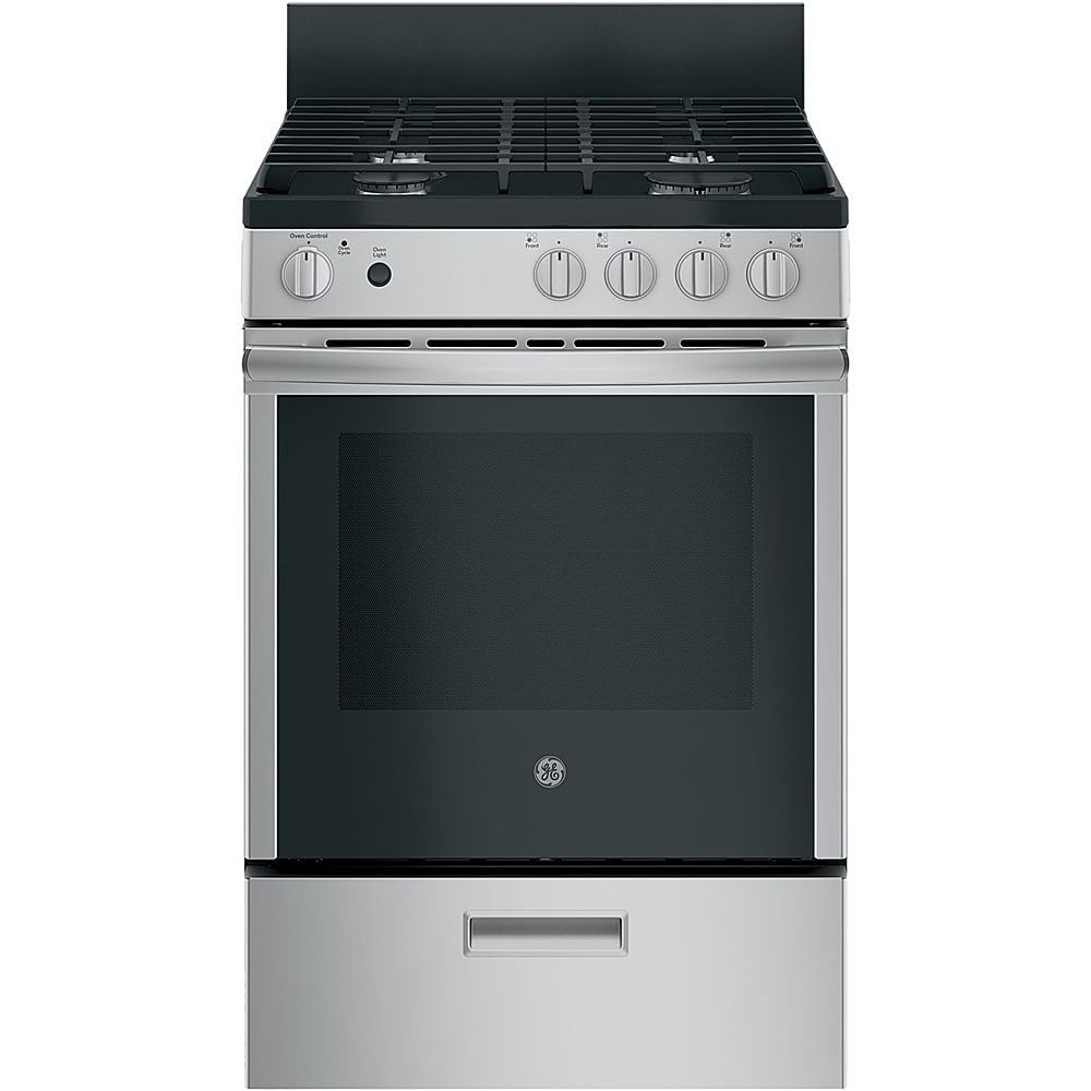 GE - 24 in. Wide 4 Burners 2.9 Cu. Ft. Freestanding Gas Range - Stainless Steel