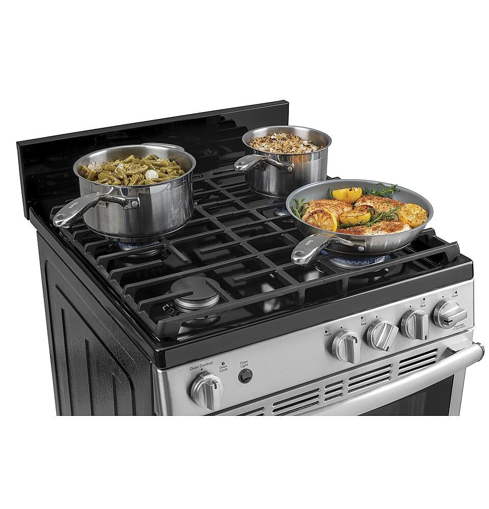GE - 24 in. Wide 4 Burners 2.9 Cu. Ft. Freestanding Gas Range - Stainless Steel