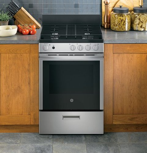 GE - 24 in. Wide 4 Burners 2.9 Cu. Ft. Freestanding Gas Range - Stainless Steel