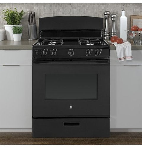 GE - 30 in. Wide 4 Burners 4.8 Cu. Ft. Freestanding Gas Range - Black