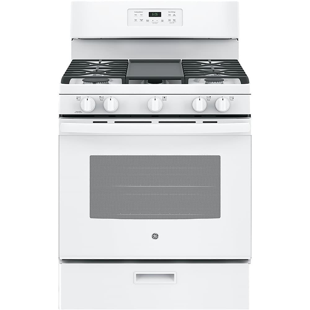 GE - 30 in. Wide 5 Burners 5.0 Cu. Ft. Freestanding Gas Range - White