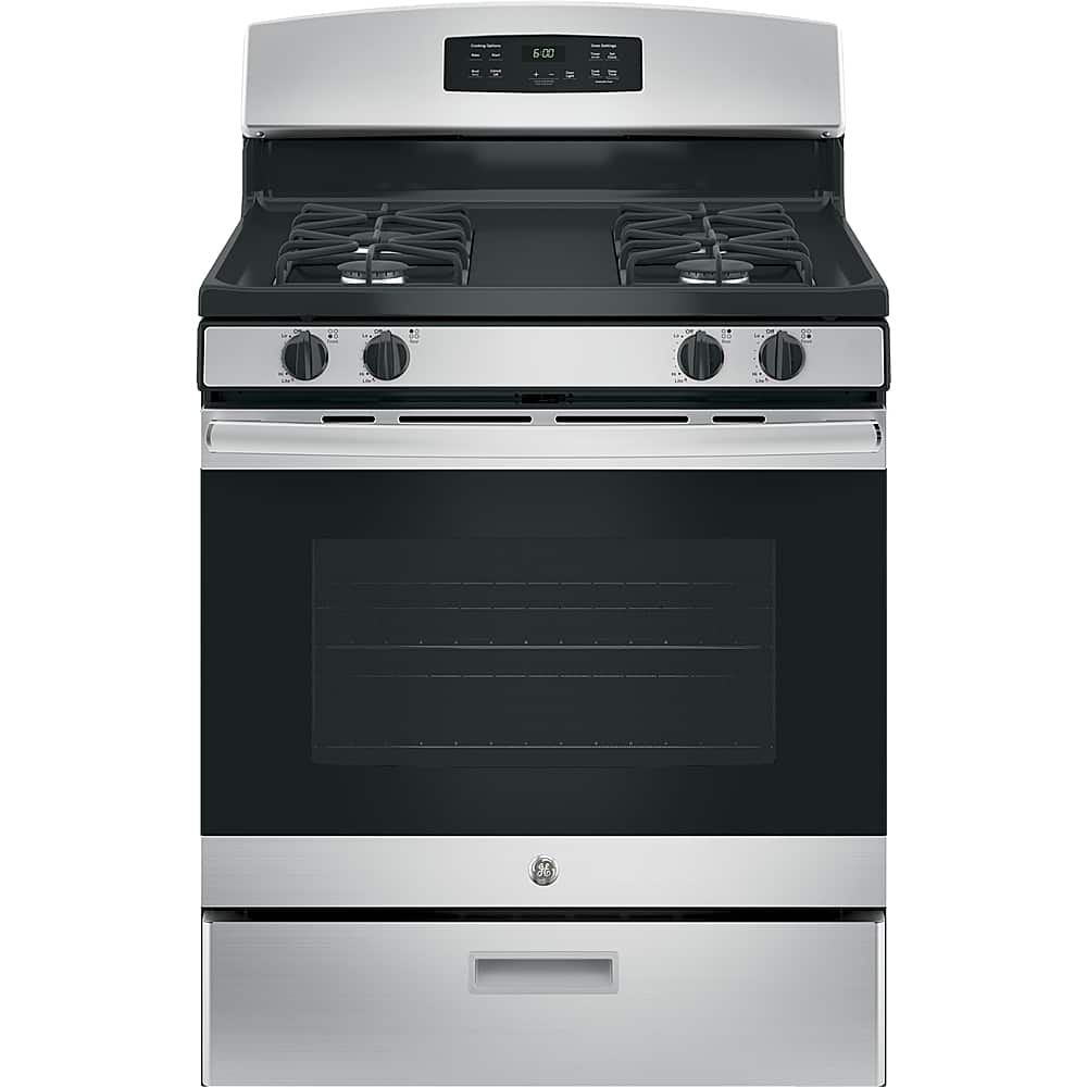 GE - 30 in. Wide 4 Burners 4.8 Cu. Ft. Freestanding Gas Range - Stainless Steel
