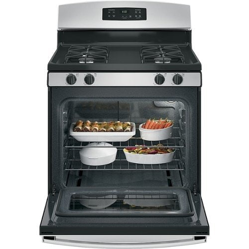 GE - 30 in. Wide 4 Burners 4.8 Cu. Ft. Freestanding Gas Range - Stainless Steel