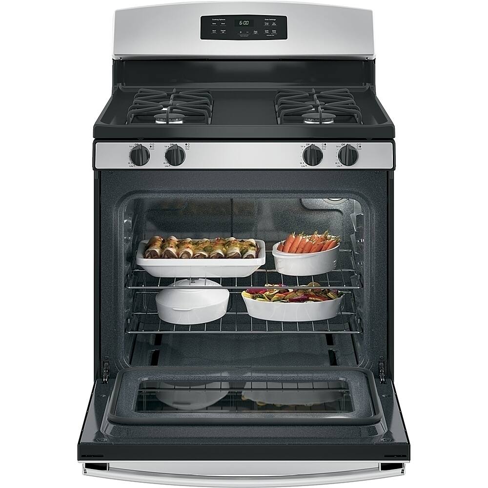 GE - 30 in. Wide 4 Burners 4.8 Cu. Ft. Freestanding Gas Range - Stainless Steel