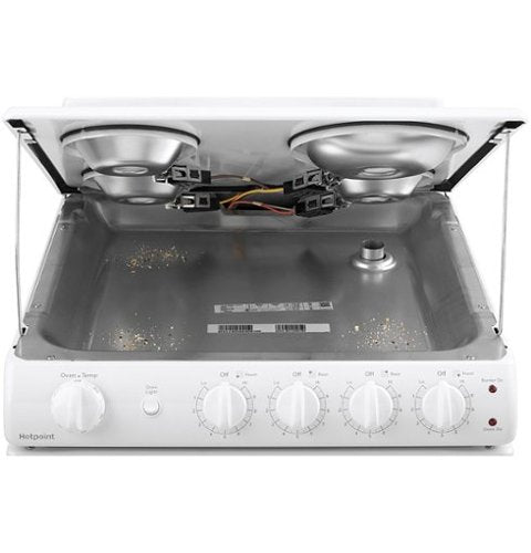 Hotpoint - 24 in. Wide 4 Elements 2.9 Cu. Ft. Freestanding Electric Range with Front Controls and Lift-Up Cooktop - White