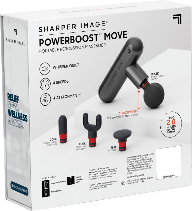 Sharper Image - Powerboost Move Deep Tissue Travel Percussion Massager - Gray