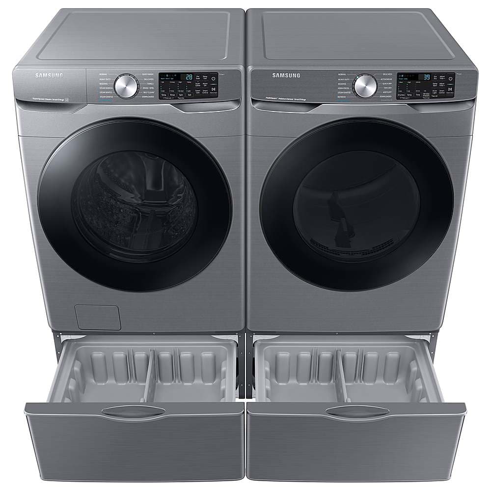 Samsung - 7.5 Cu. Ft. Stackable Smart Gas Dryer with Steam Sanitize+ - Platinum