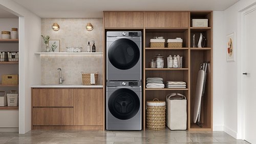 Samsung - 7.5 Cu. Ft. Stackable Smart Gas Dryer with Steam Sanitize+ - Platinum