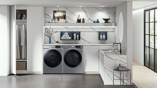 Samsung - 7.5 Cu. Ft. Stackable Smart Gas Dryer with Steam Sanitize+ - Platinum