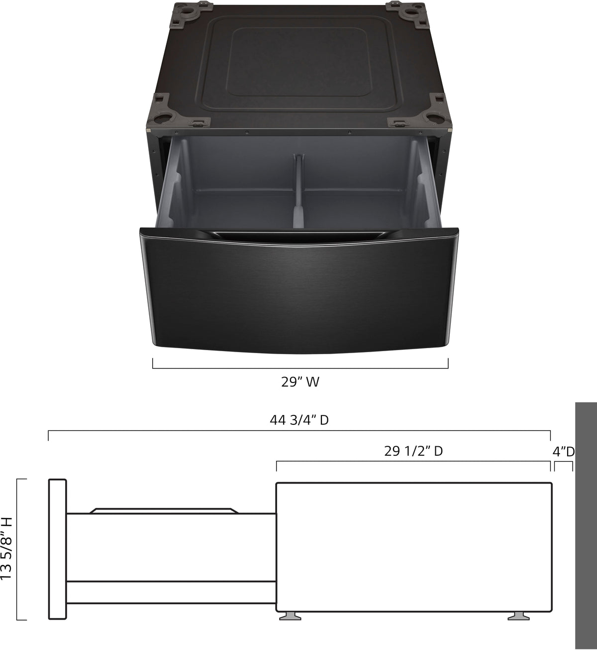 29-in Wide Laundry Pedestal with Storage Drawer for select LG Stackable Washers and Dryers - Black Steel