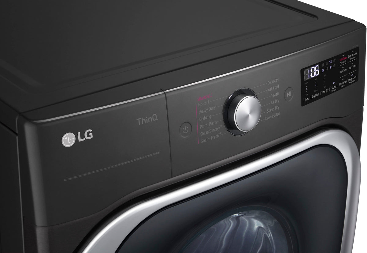 LG - 9.0 Cu. Ft. Stackable Smart Gas Dryer with Steam and Built-In Intelligence - Black Steel