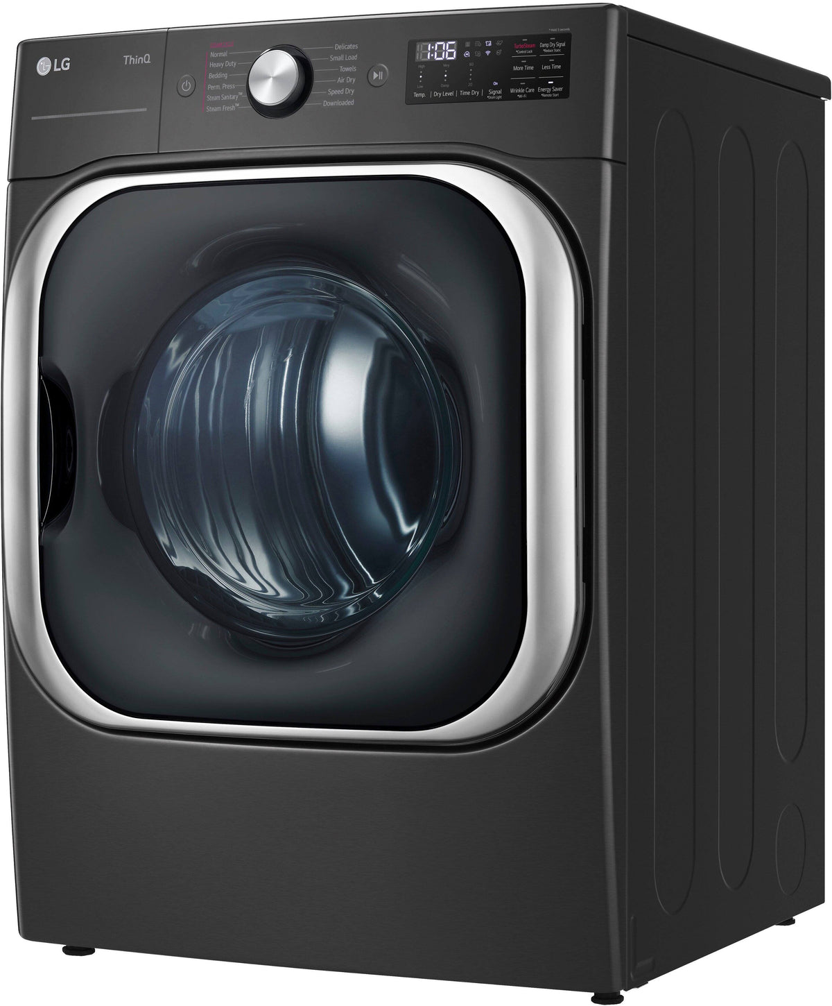 LG - 9.0 Cu. Ft. Stackable Smart Gas Dryer with Steam and Built-In Intelligence - Black Steel