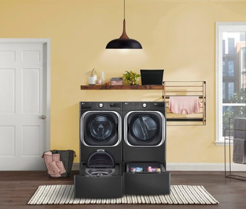 LG - 9.0 Cu. Ft. Stackable Smart Gas Dryer with Steam and Built-In Intelligence - Black Steel