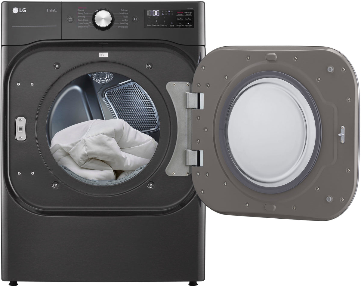 LG - 9.0 Cu. Ft. Stackable Smart Gas Dryer with Steam and Built-In Intelligence - Black Steel