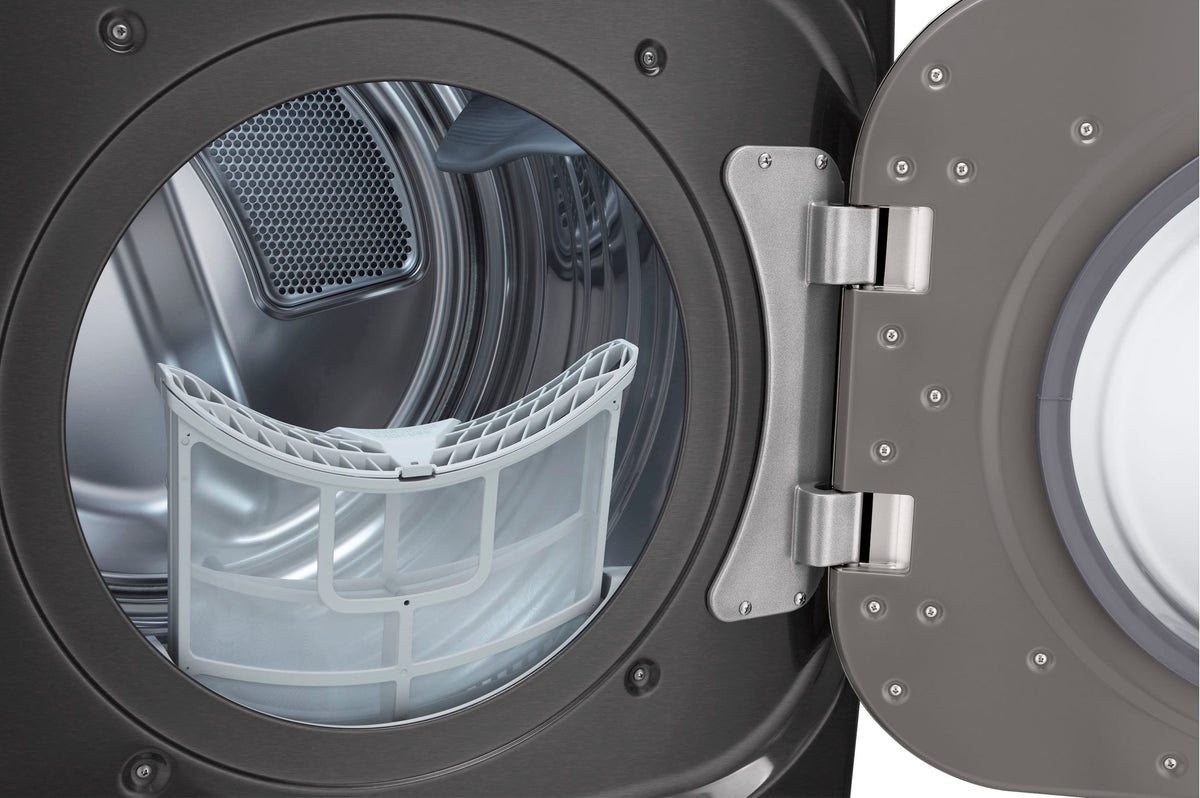 LG - 9.0 Cu. Ft. Stackable Smart Gas Dryer with Steam and Built-In Intelligence - Black Steel