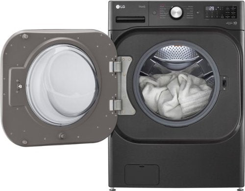 LG - 5.2 Cu. Ft. High-Efficiency Stackable Smart Front Load Washer with Steam and TurboWash - Black Steel