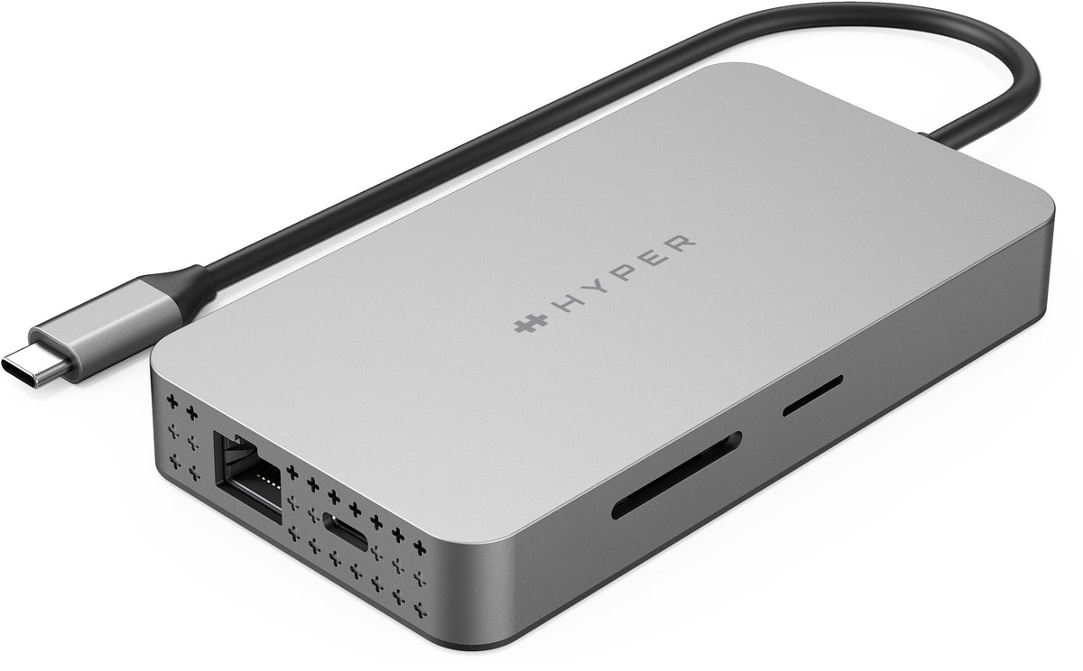 Hyper - HyperDrive Dual 10 Port USB-C Hub, 4K HDMI, Ethernet, 1 USB-C, 2 USB-A, microSD/SD, travel dock for M1/M2/M3 MacBook - Gray