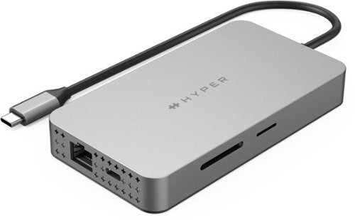Hyper - HyperDrive Dual 10 Port USB-C Hub, 4K HDMI, Ethernet, 1 USB-C, 2 USB-A, microSD/SD, travel dock for M1/M2/M3 MacBook - Gray