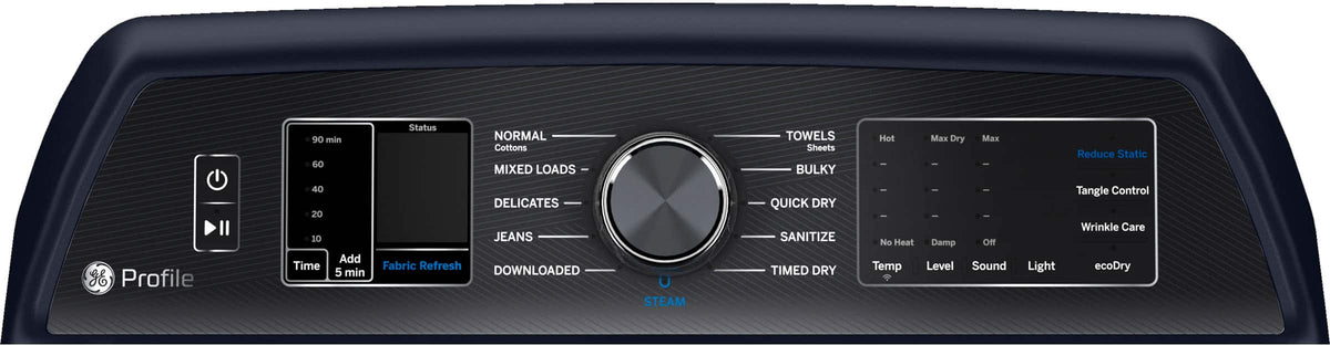 GE Profile - 7.3 Cu. Ft. Smart Electric Dryer with Fabric Refresh, Steam, and Washer Link - Sapphire Blue
