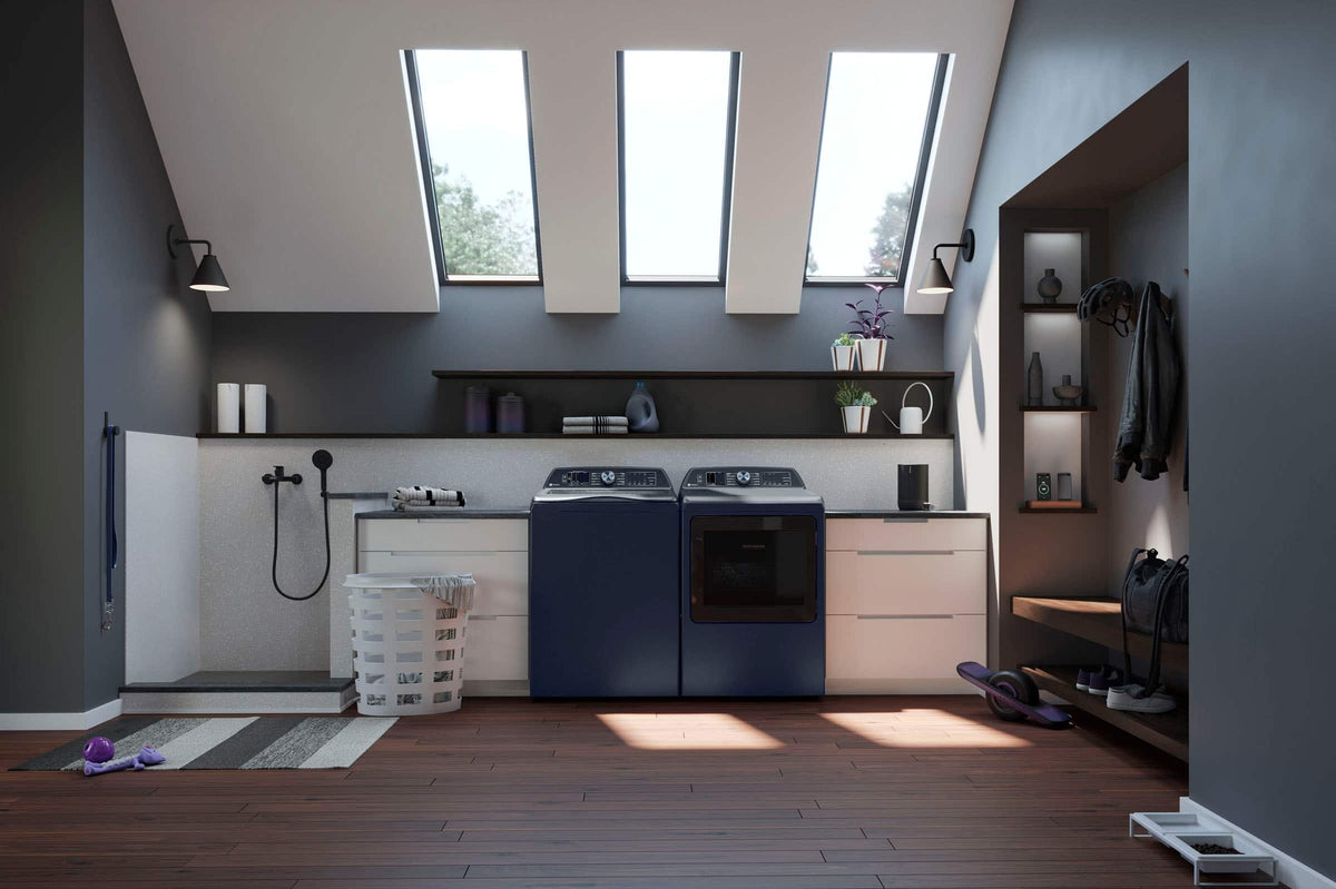 GE Profile - 7.3 Cu. Ft. Smart Electric Dryer with Fabric Refresh, Steam, and Washer Link - Sapphire Blue