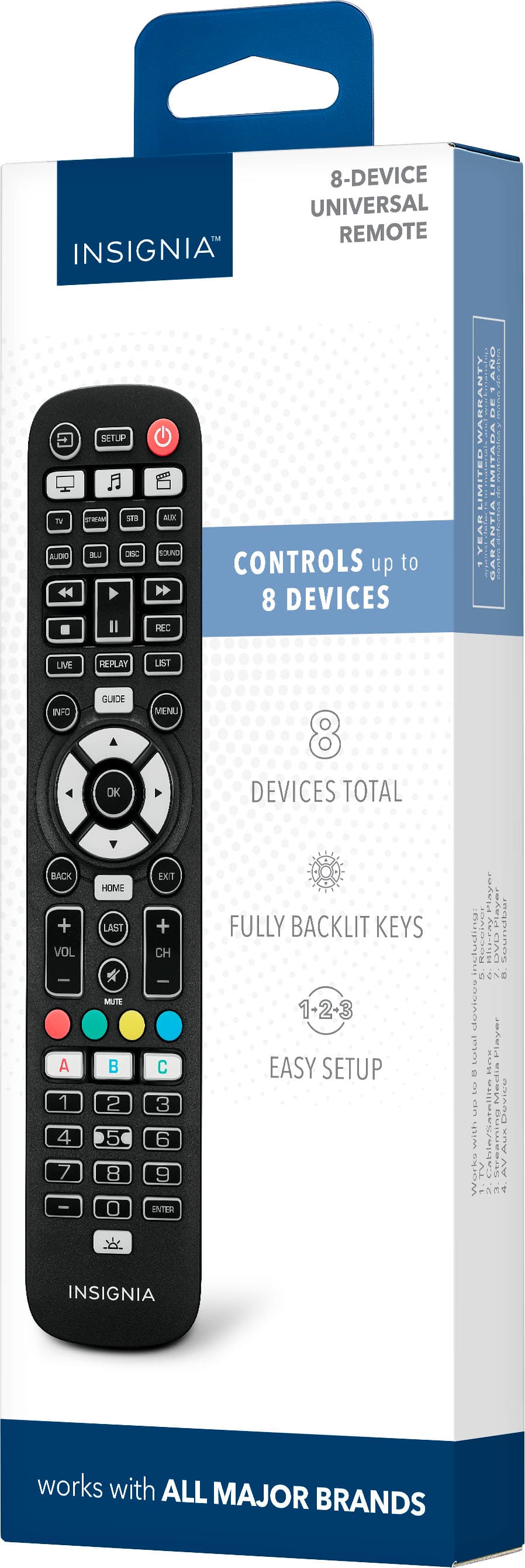 Insignia™ - 8-Device Backlit Universal Remote - Black
