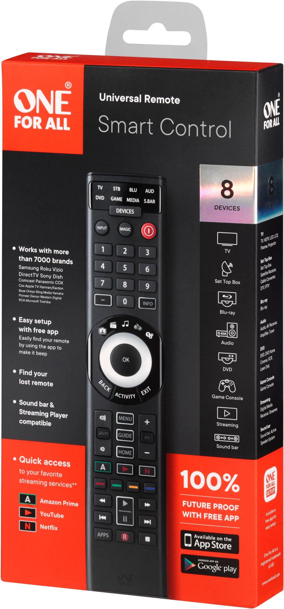 One for All - 8 Device Universal Smart 8 TV Remote - Black
