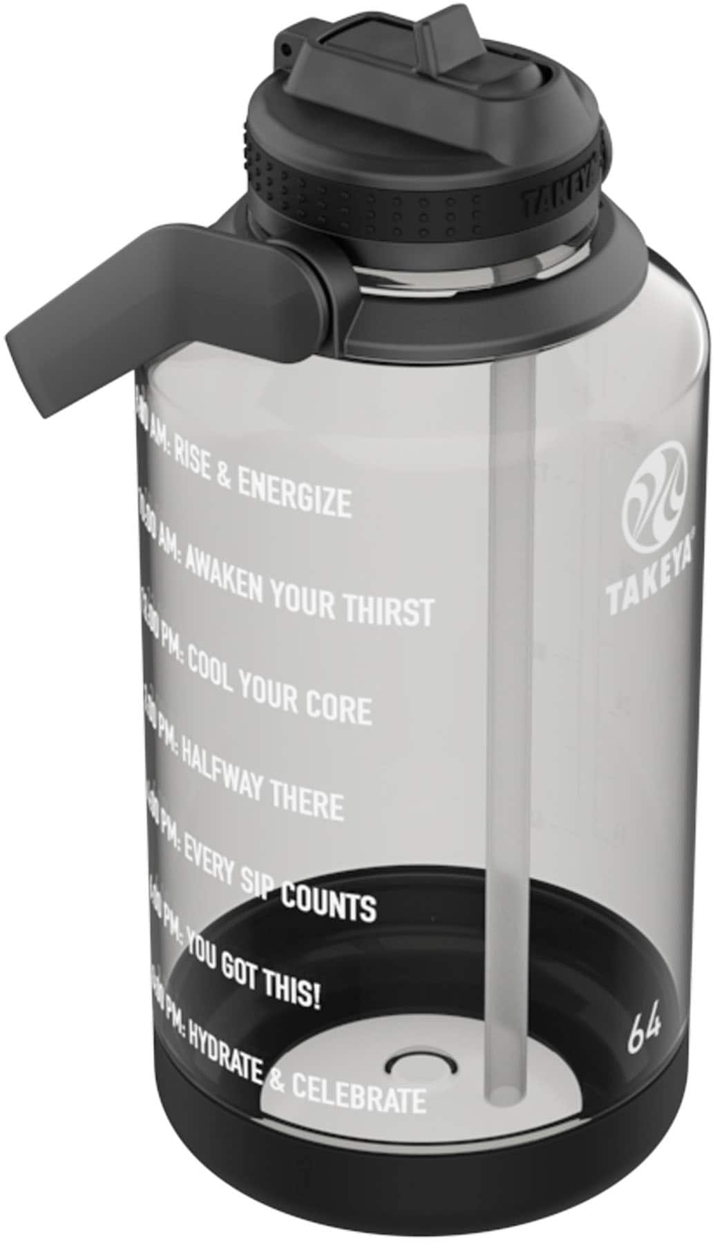 Takeya - Tritan 64-oz. Motivational Water Bottle with Straw Lid - Stormy Black