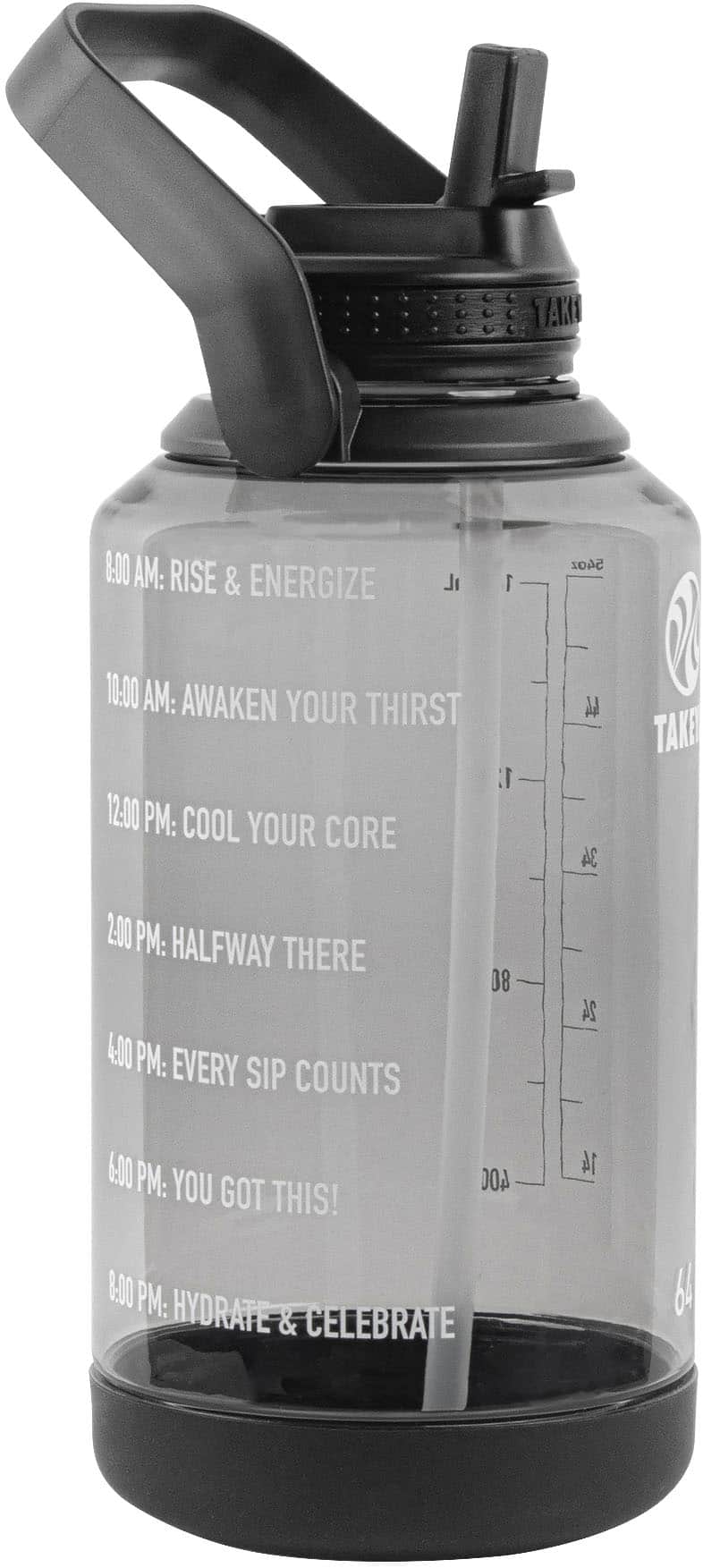 Takeya - Tritan 64-oz. Motivational Water Bottle with Straw Lid - Stormy Black