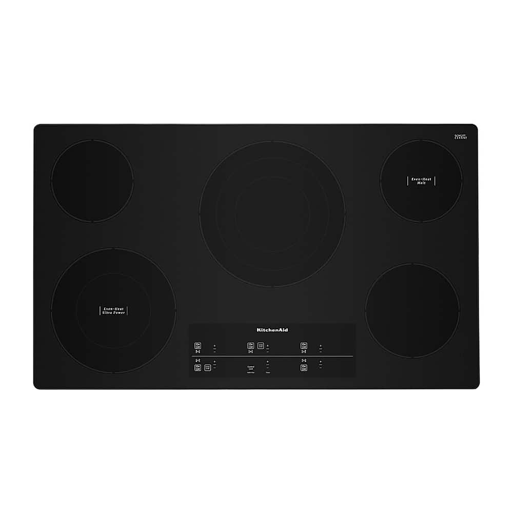 KitchenAid - 36 in. Wide 5 element Built-In Electric Cooktop with 10''/6'' Even-Heat Ultra Power Element with Simmer Setting - Black