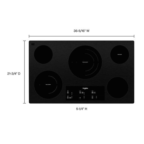 Whirlpool - 36 in. Wide 5 element Built-In Electric Cooktop with FlexHeat Triple Radiant Element - Black