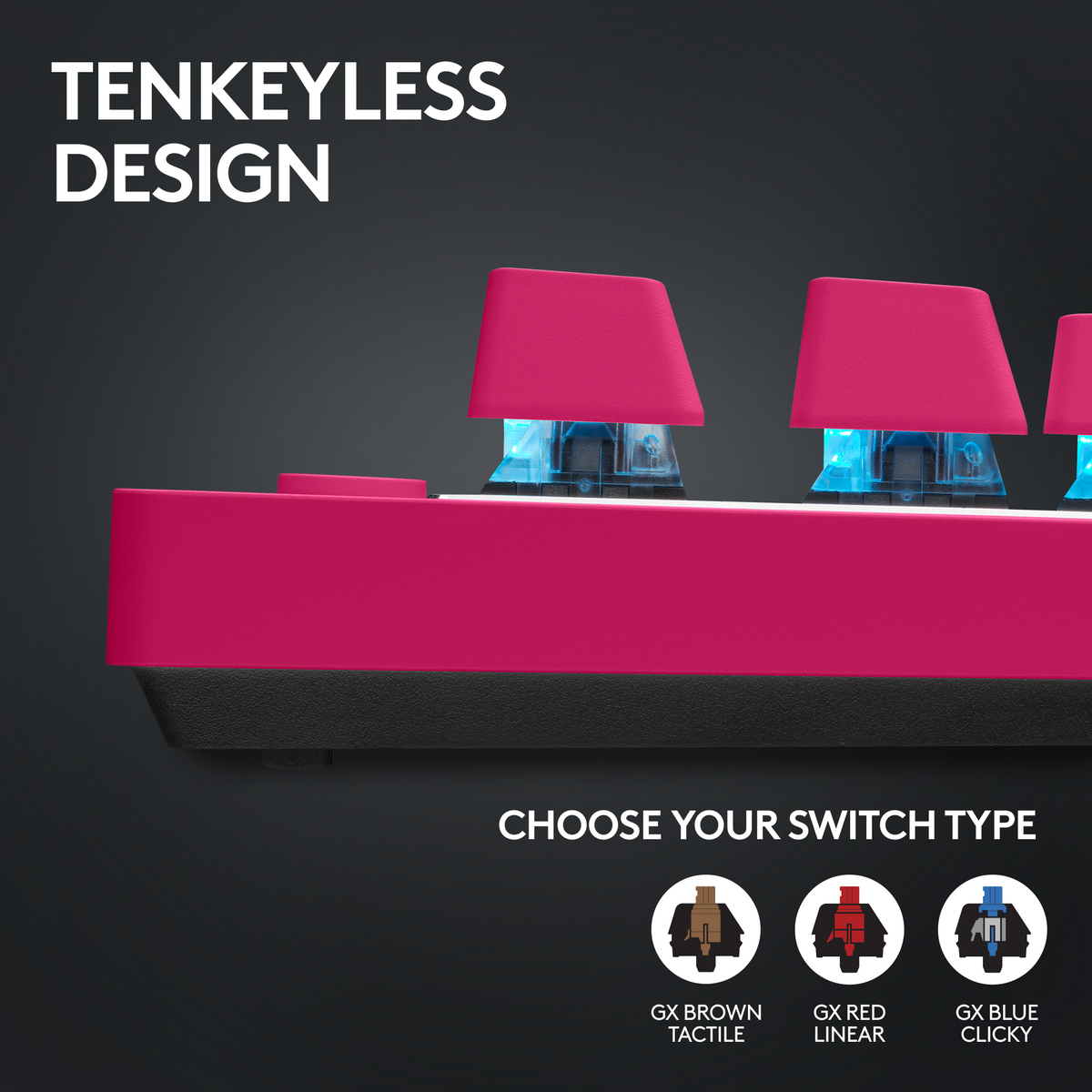 Logitech - PRO X TKL LIGHTSPEED Wireless Mechanical Tactile Switch Gaming Keyboard with LIGHTSYNC RGB for PC - Magenta