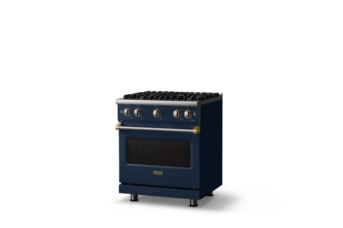 Viking - 30 in. Wide Pro 5 Series 4.0 Cu. Ft. Freestanding Sealed 4 Burner Gas Convection Rangewith Brushed Brass Trim - Slate Blue