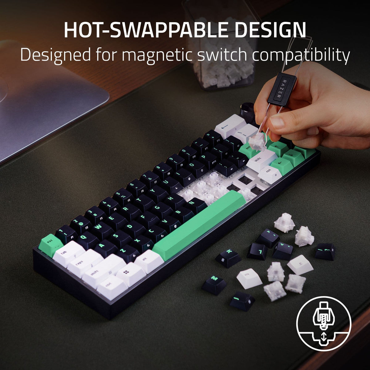 Razer - Reclusa Mini 65% Wireless Enthusiast Gaming Keyboard with Hot-Swappable Hall Effect Magnetic Switches - Black