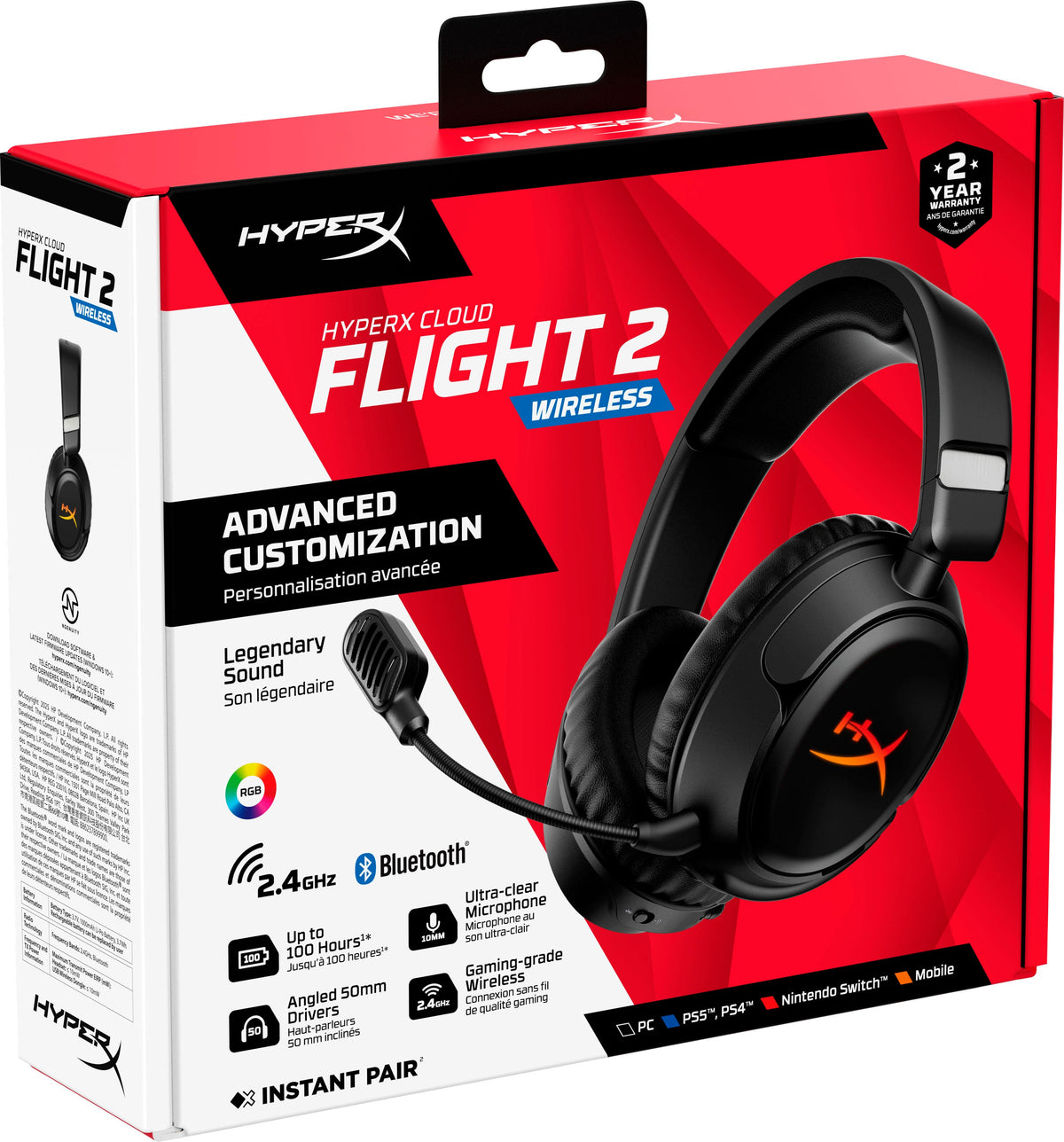 HyperX - Cloud Flight 2 Wireless Gaming Headset for PC, PS5, PS4, Nintendo Switch, Mac, Mobile, and Bluetooth - Black