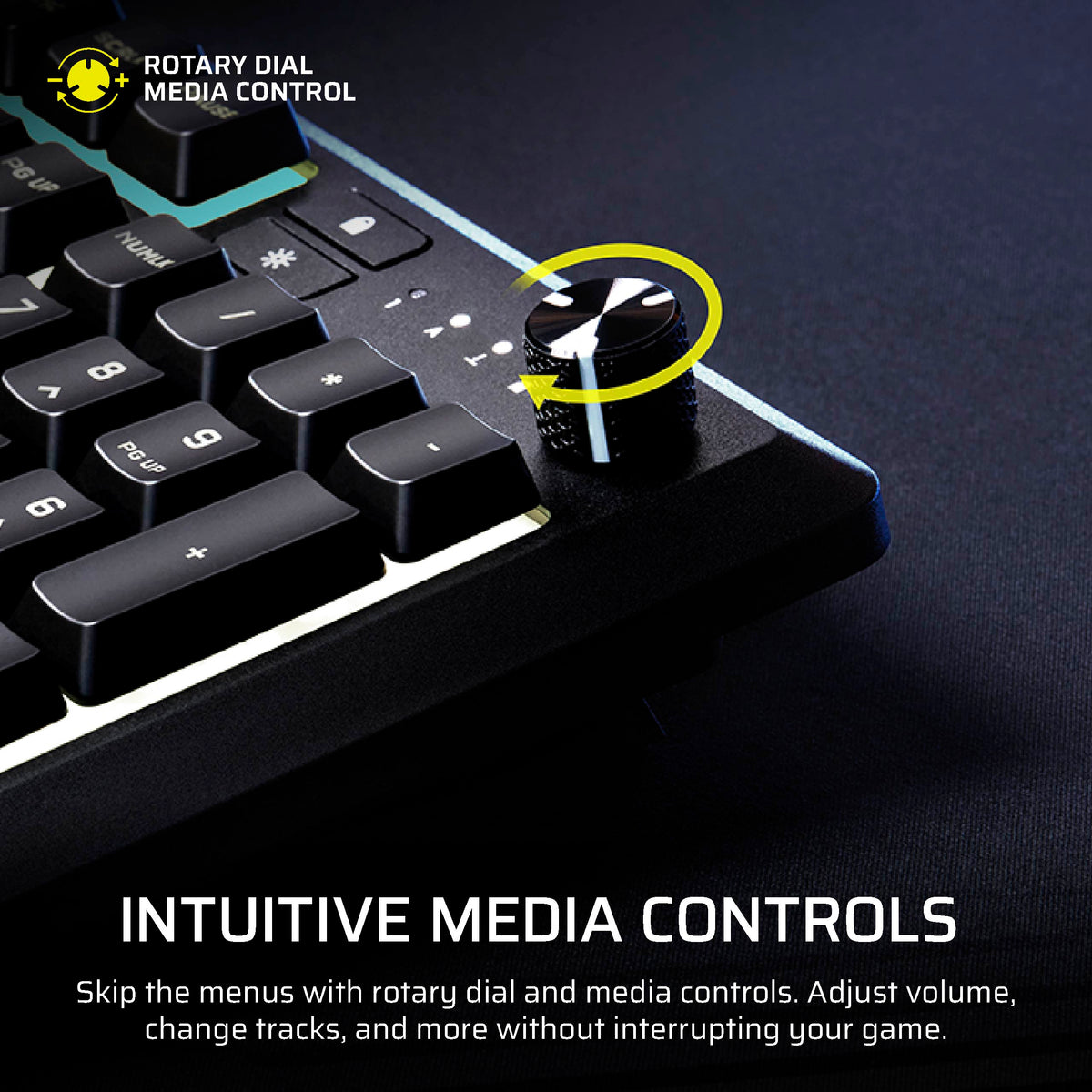 CORSAIR - SKIFF 100 PLUS Gaming Keyboard – 10-Zone RGB – 100% - Rotary Dial - Quiet, Responsive Switches – IP53 - Black
