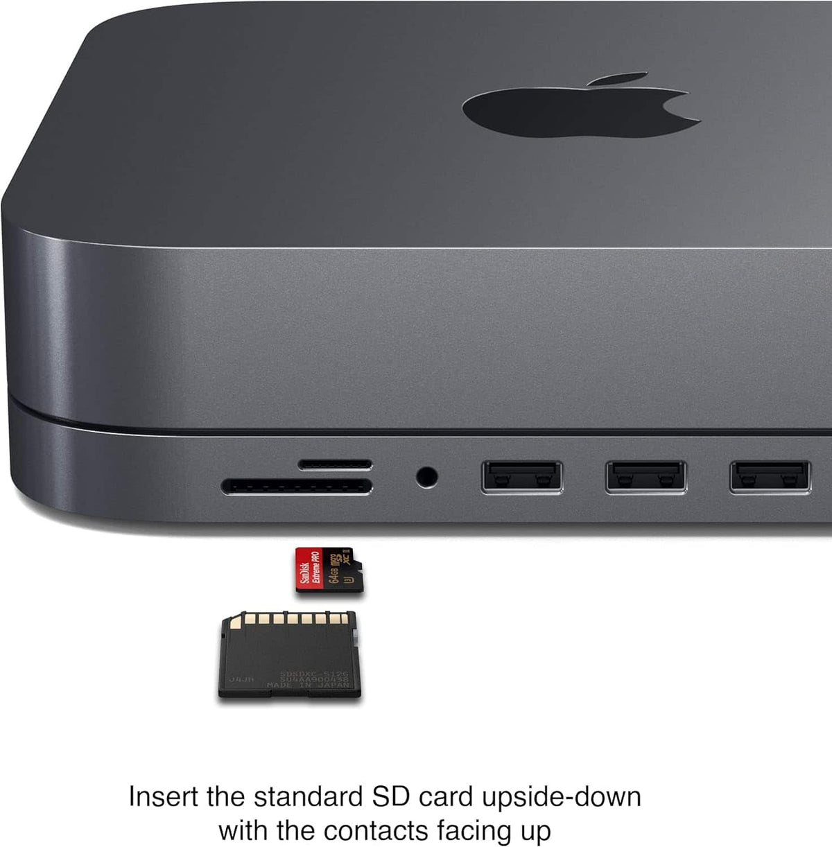 Satechi - Type-C Aluminum Stand and Hub for Mac Mini & Mac Studio - USB-C Data Port, Micro/SD Card Reader, 3 USB 3.0 & Audio Jack - Space Gray