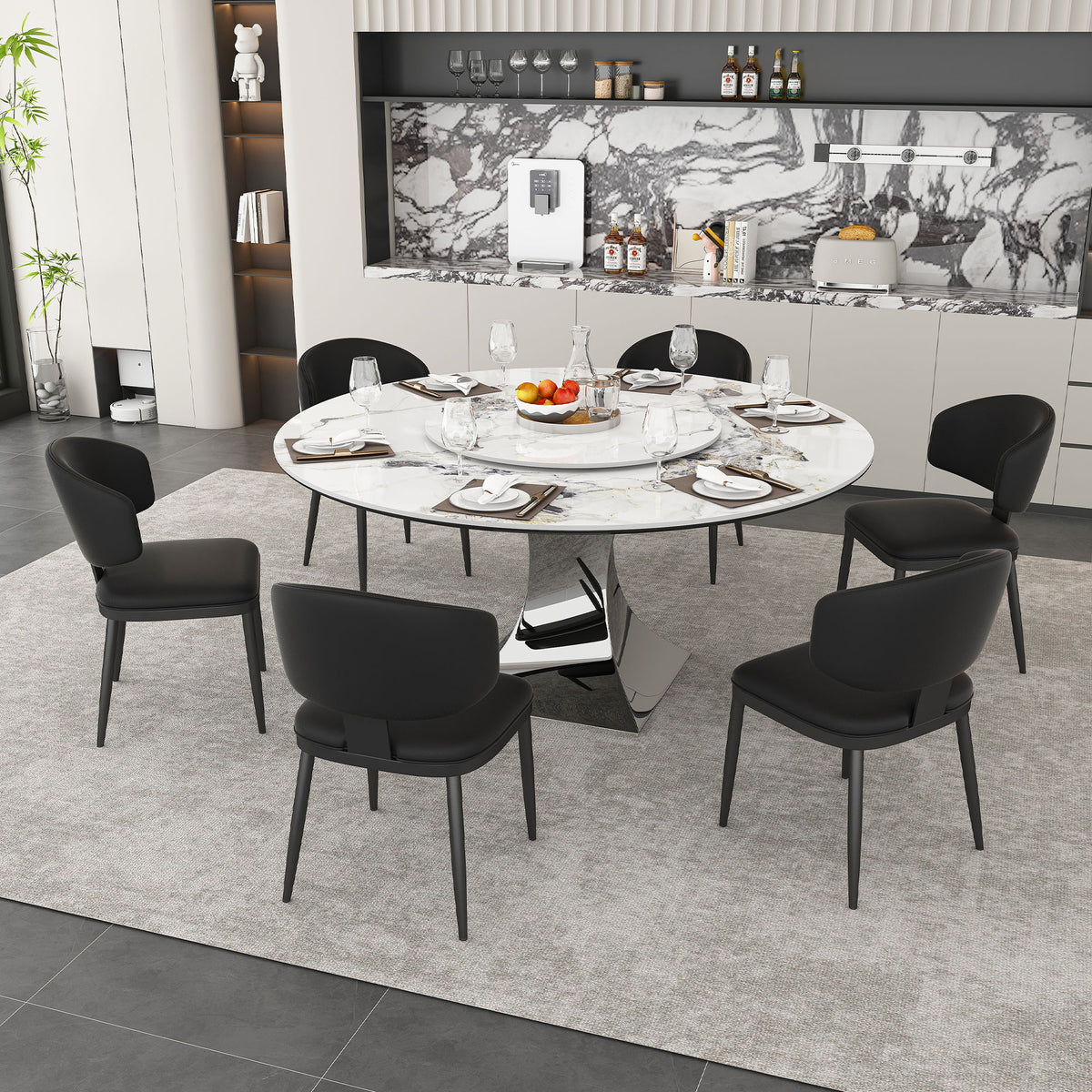 Juego de mesa de comedor redonda y 6 sillas - Plateado