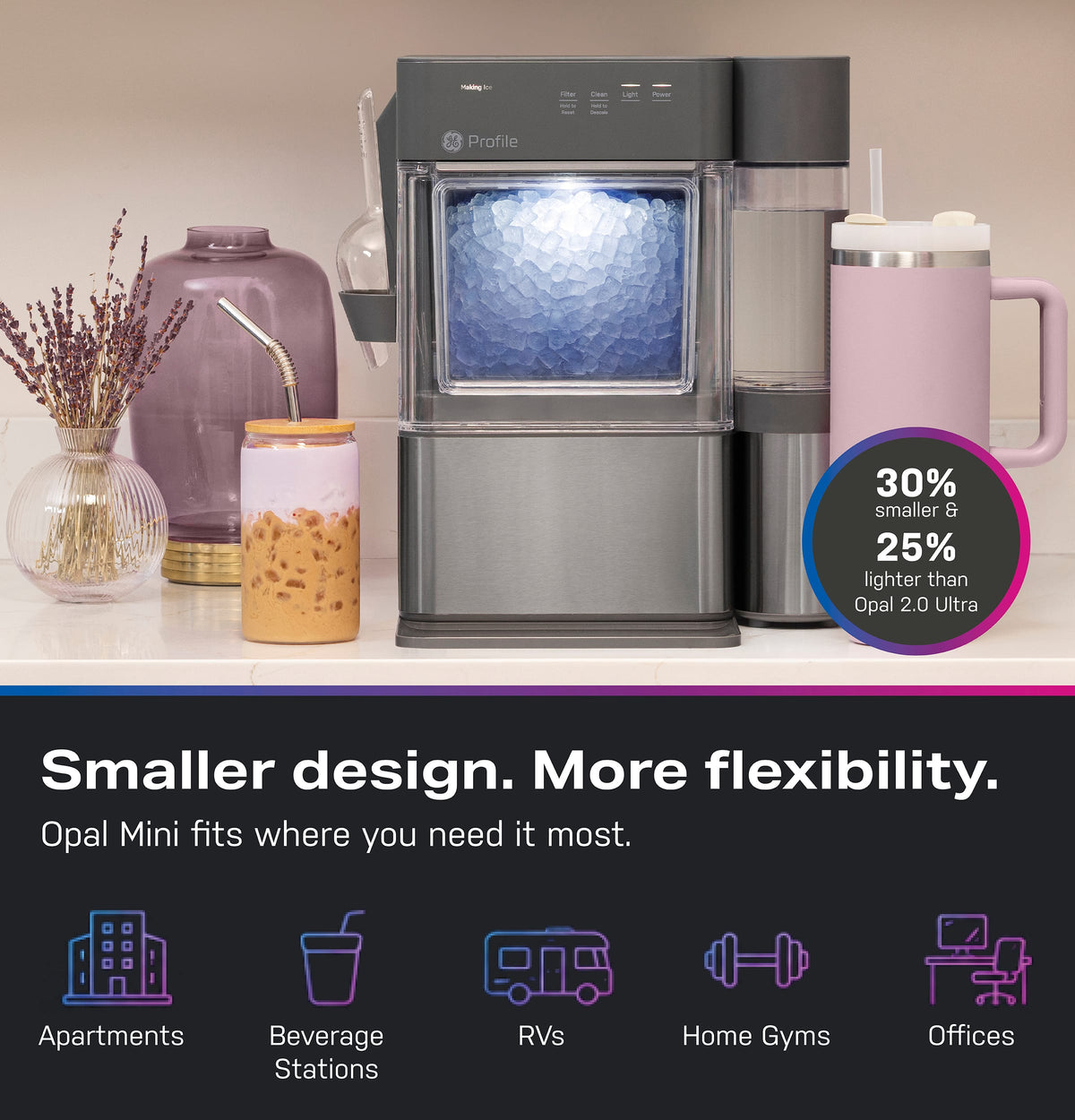 GE Profile - Opal Mini Pro Countertop Nugget Ice Maker with Side Tank, 36 lb Daily Ice Production - Stainless Steel