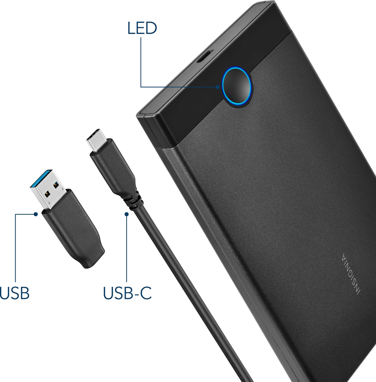 Insignia™ - 2.5" SATA to USB-C HDD Enclosure - Black