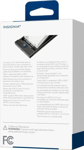 Insignia™ - 2.5" SATA to USB-C HDD Enclosure - Black