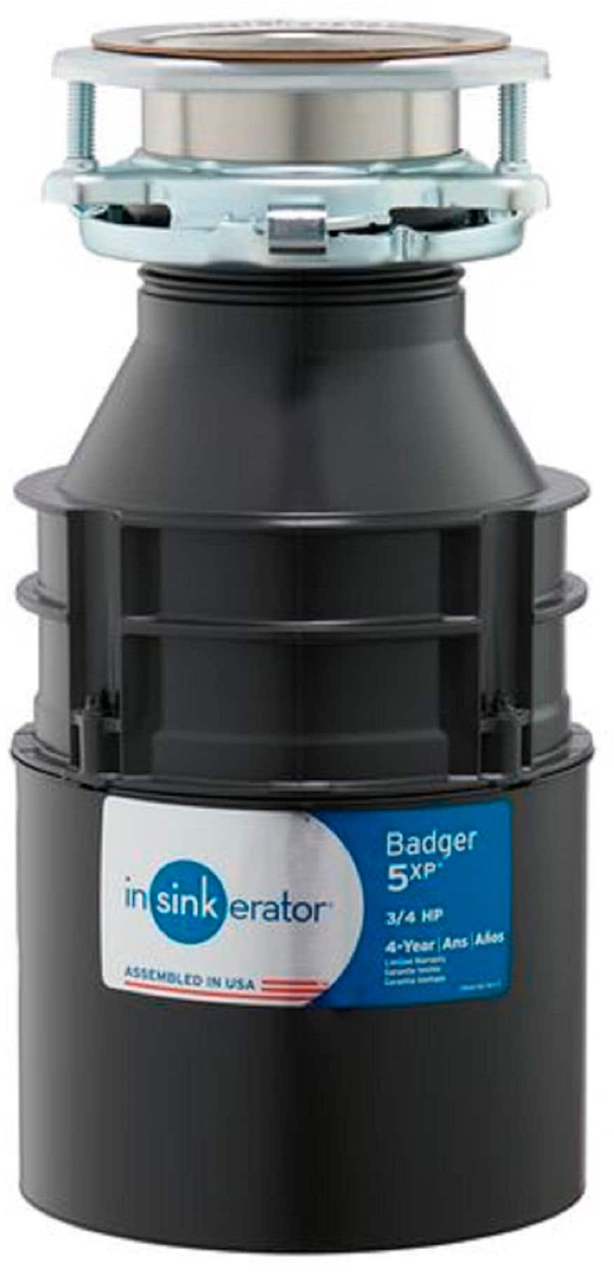 InSinkerator - Badger 5XP Lift and Latch Power Series 3/4 HP Continuous Feed Garbage Disposal with Power Cord - Black