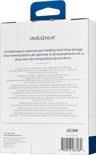 Insignia™ - Dual Drive Mount for 2.5” SATA, SSDs or Hard Drives - Black