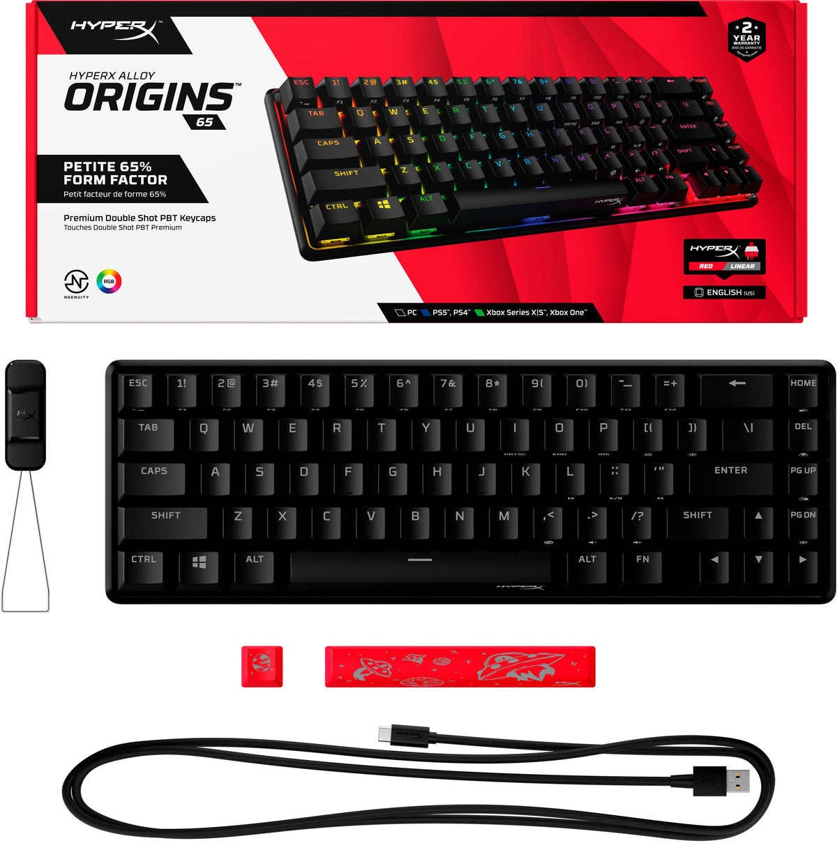HyperX - Alloy Origins 65% Compact Wired Mechanical Red Linear Switch Gaming Keyboard with RGB Lighting - Black