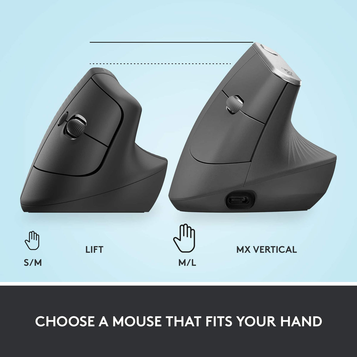 Logitech - Lift Vertical Wireless Optical Ergonomic Mouse with 4 Customizable Buttons - Wireless - Graphite